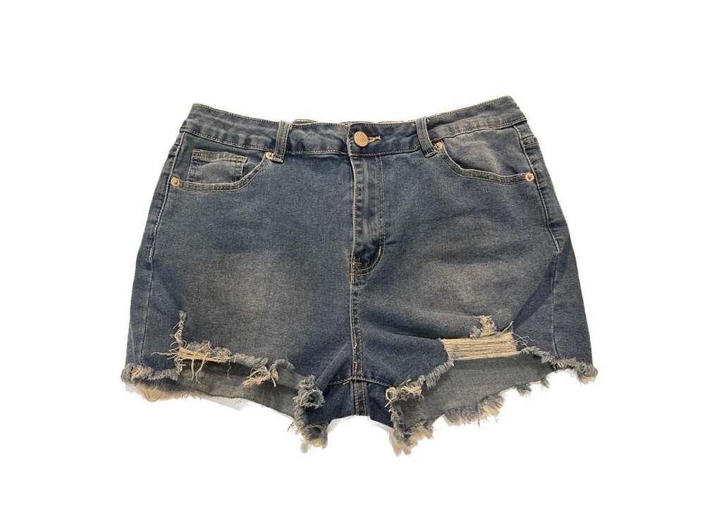Denim Blvd Los Angeles Distressed Frayed Hem Denim Shorts